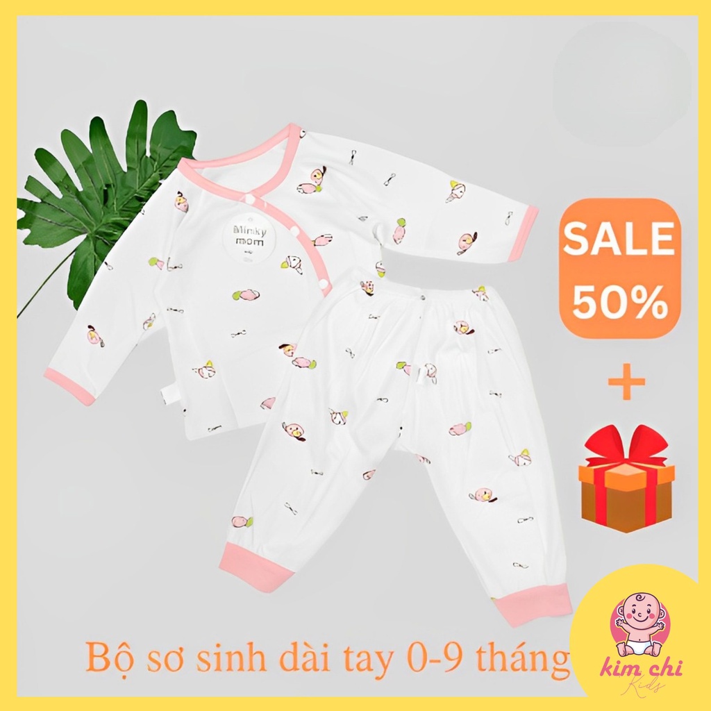 Quần áo sơ sinh thu đông bé trai bé gái dài tay đáp đũng minky mom vải