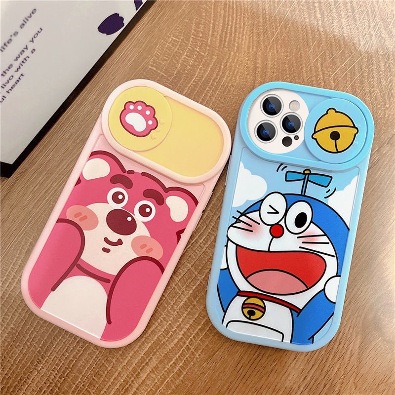 Ốp lưng iphone nắp trượt tròn gấu Lotso - mèo máy Doraemon 6/6splus/7/7plus/8/8plus/x/xs/11/12/13/14/pro/max/plus/promax