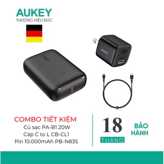 Combo pin sạc aukey củ PA-B1 20W, cáp C to L CB-CL1 và Pin 10.000 mAh PB-N83S