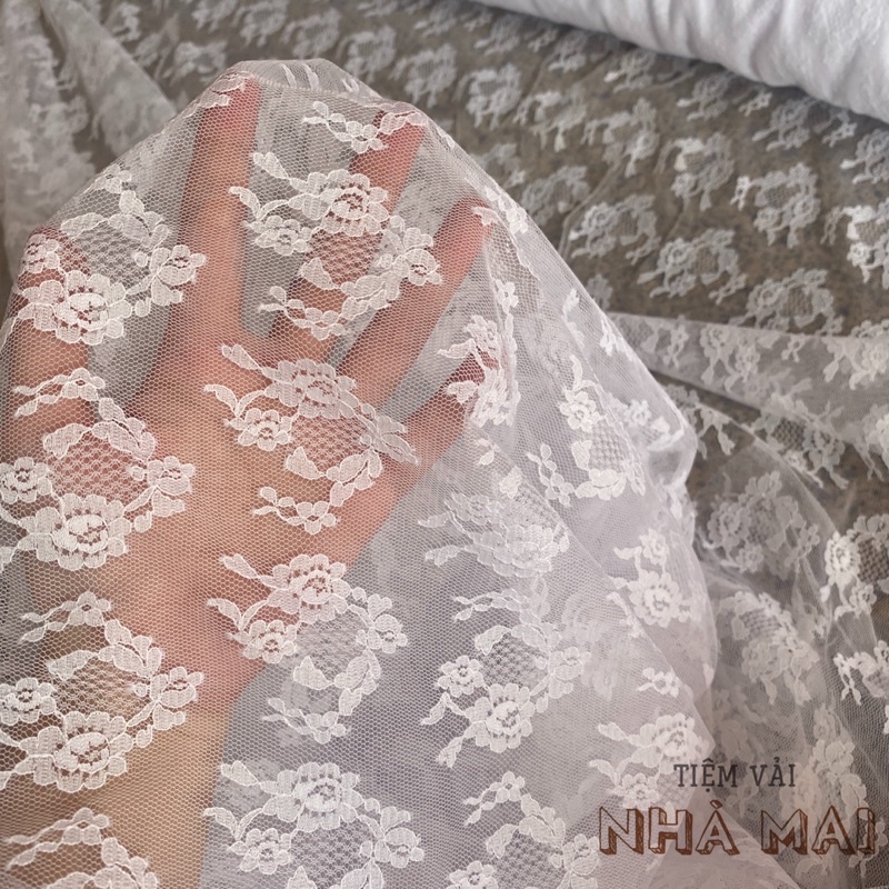 1m ren mềm dệt hoa màu trắng tinh co giãn nhẹ 2 chiều
