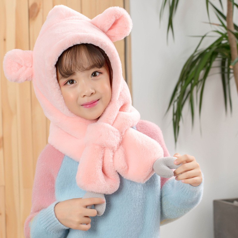 Set Mũ + Khăn Choàng Cổ + Găng Tay + Yếm Ăn Có Nón Hình Gấu Dễ Thương Cho Bé