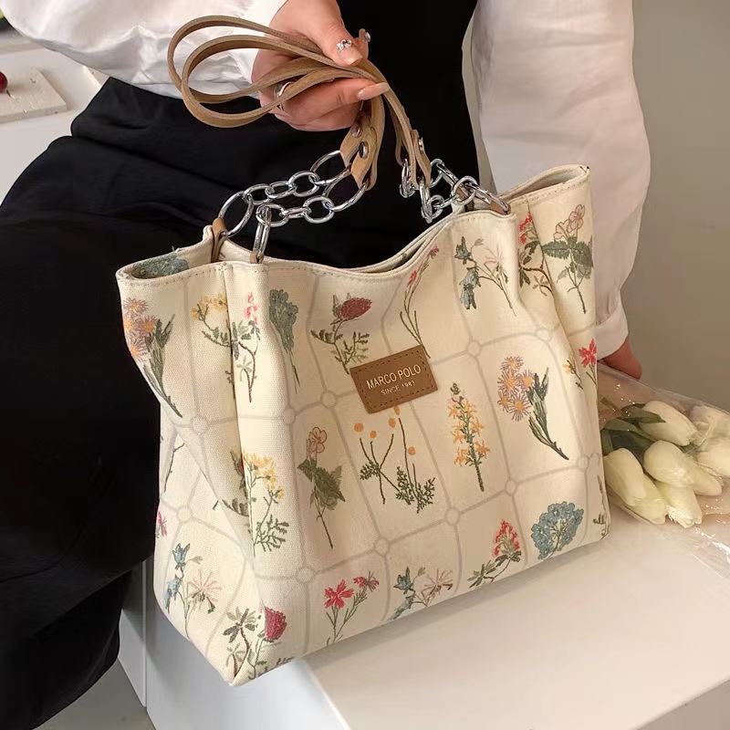 Mischa Túi tote Đeo Vai Bằng Vải canvas Sức Chứa Lớn In Họa Tiết Thời Trang Dễ Phối Đồ Cho Học Sinh