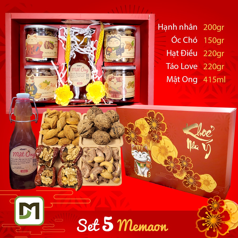 Hộp quà Tết Quý Mão 2023 Set quà 5 món 6 món hạt quả bánh ngũ cốc dinh dưỡng quà tặng khách hàng