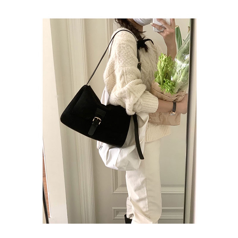 AlphaZ Túi Đeo Vai Sức Chứa Lớn Bằng Da Lộn Phong Cách Hàn Quốc Cổ Điển Thời Trang Hàng Mới Dành Cho Bạn Nữ