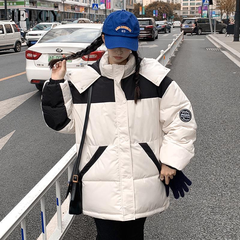 IELGY IELGY Áo Khoác Thể Thao cotton Dáng Rộng Có Nón Trùm Màu Sắc Phù Hợp Giữ Ấm Dành Cho Nữ