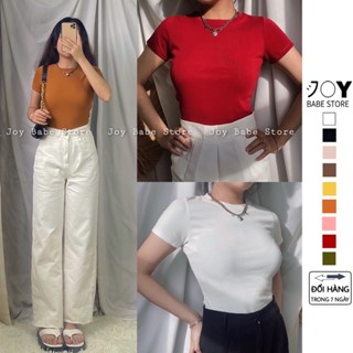 Áo thun ôm body JOY BABE áo thun trắng trơn phông nữ basic tee tay ngắn công sở ao phong C ATON 1