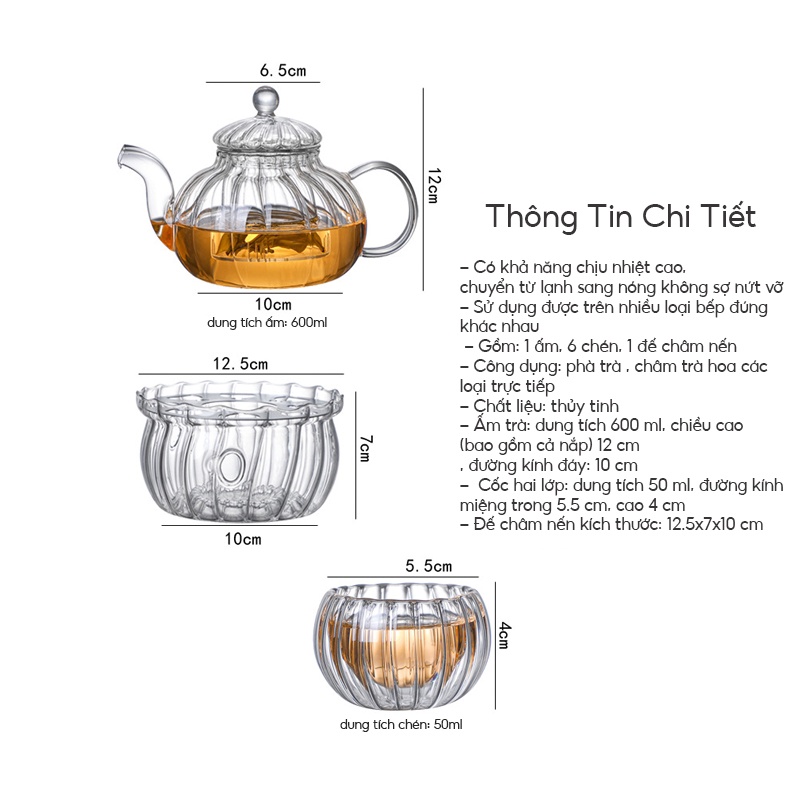 Bộ ấm chén pha trà tết, bộ ấm trà thủy tinh chịu nhiệt tốt sang trọng. - ảnh sản phẩm 2