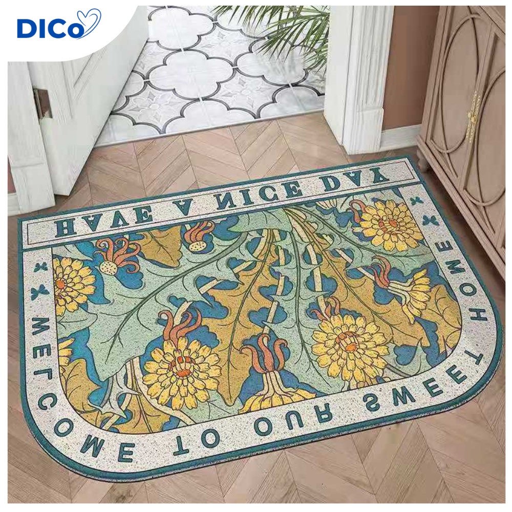 Thảm chùi chân cửa ra vào nhựa rối in hình hoa phong cách cổ điển vintage 40x60