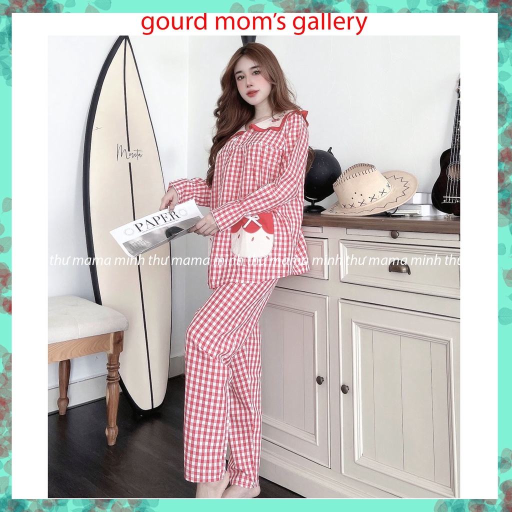 Đồ bộ bầu - Mặc nhà sau sinh - chất liệu kte lanh (Túi Thêu Qủa Dâu WEET-Dài )
