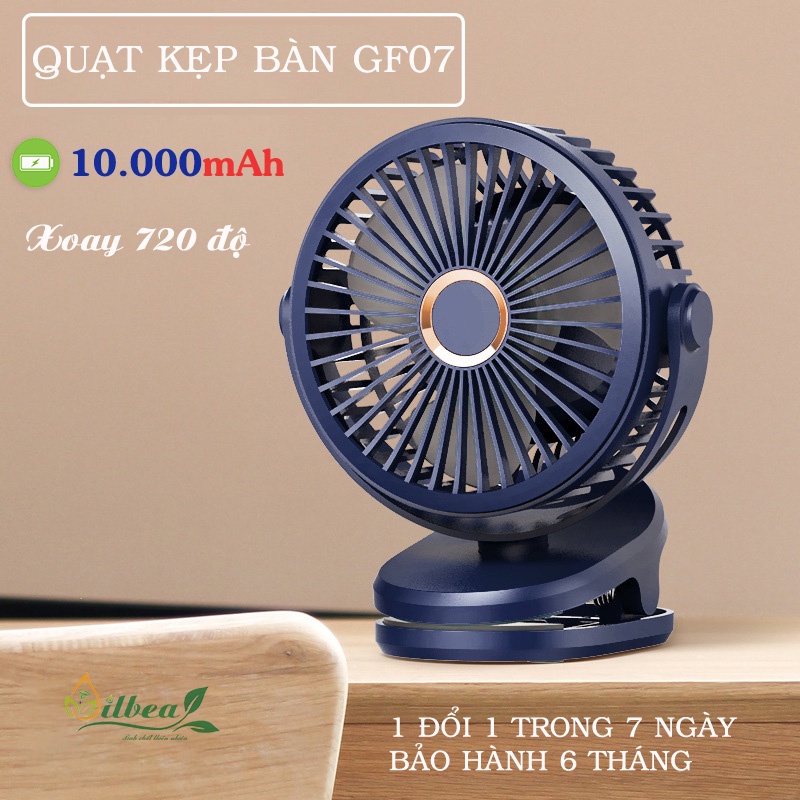 Quạt kẹp bàn mini xoay 360 độ pin sạc