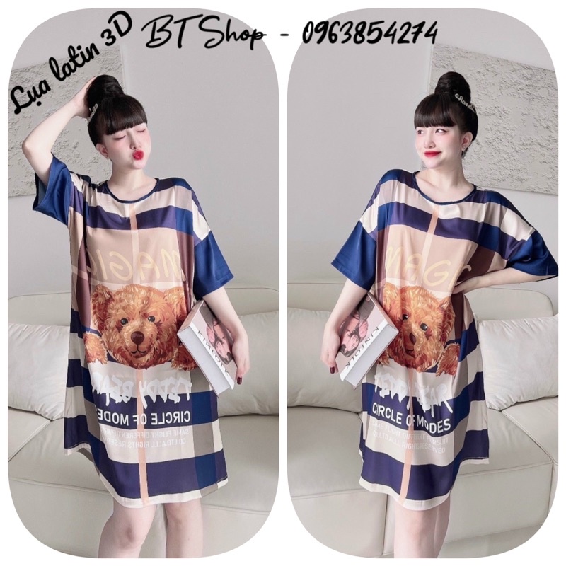 Váy đầm ngủ mặc nhà lụa latin hoạ tiết freesize <65kg