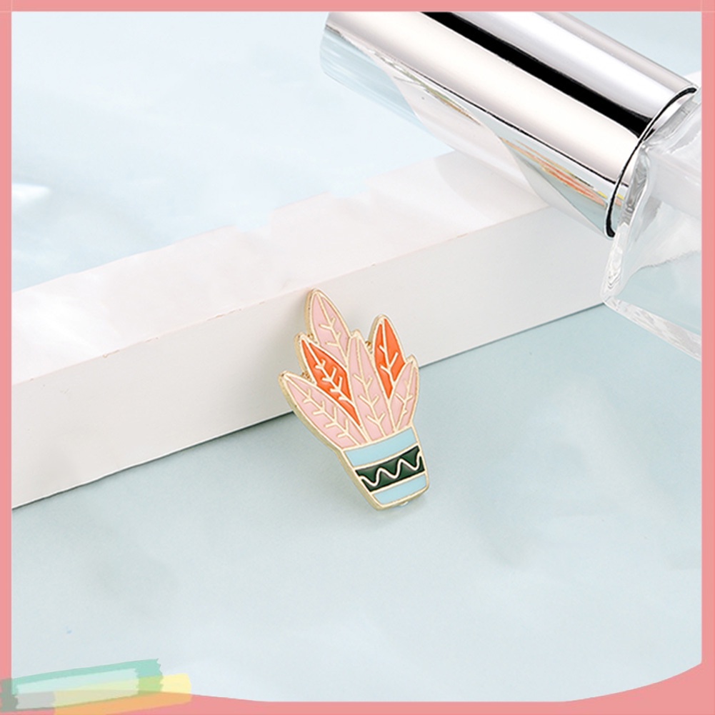 【LK】3Pcs/Set Cartoon Cactus Plant Enamel Badge Brooch Pin Clothes Decor