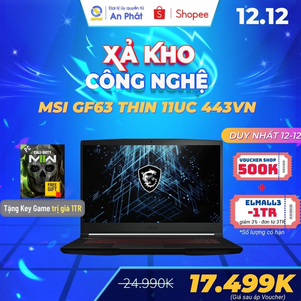 Laptop MSI GF63 Thin 11UC 443VN ( Core™ i5-11400H + RTX 3050)