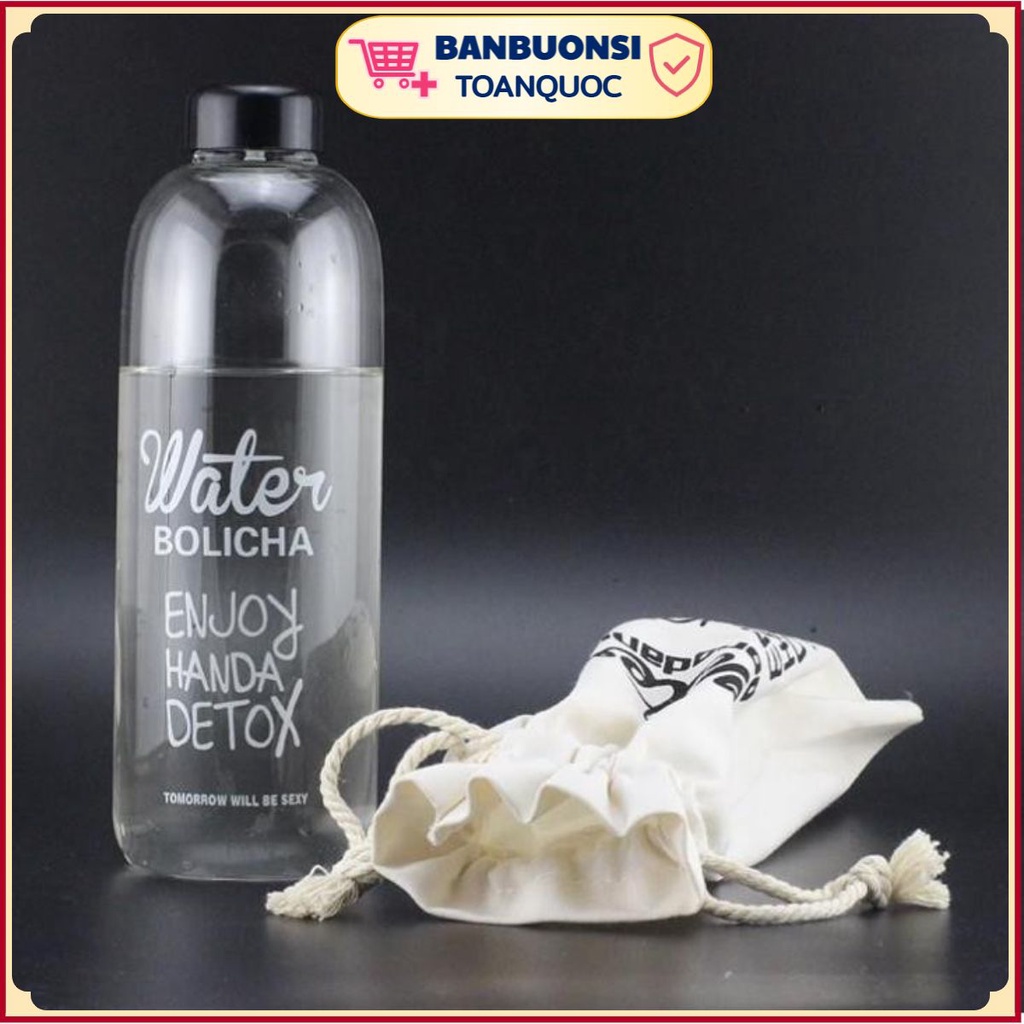 Bình nước Detox đẹp 🌺𝒃𝒂𝒏𝒃𝒖𝒐𝒏𝒔𝒊𝒕𝒐𝒂𝒏𝒒𝒖𝒐𝒄🌺 Bình Đựng Nước Nhựa Water Pongdang" 1000/600 ml - Kèm 1 Túi Vải