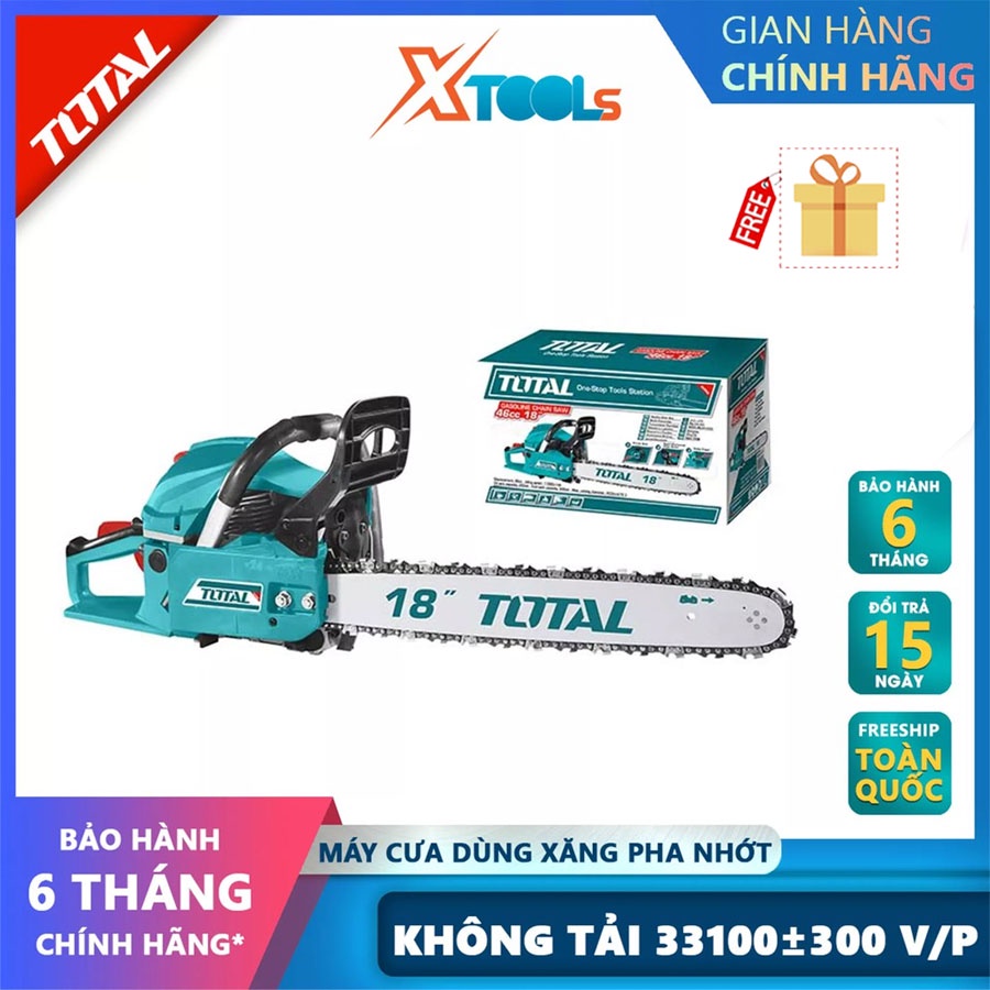 Máy cưa xích dùng xăng Total TG5451811 máy cưa xích cầm tay chạy xăng Dung tích xi lanh: 46 cc Công suất: 1.8 KW[XTOOLs]