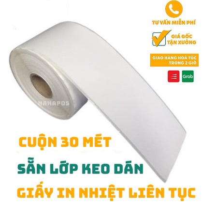 Giấy In Bill k80  30 mét- Giấy In Nhiệt K80 có Keo Dán- decal k80 Tem nhiệt Dán Được