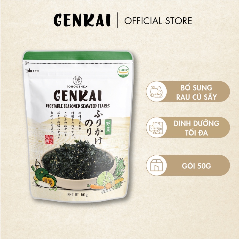 4 Gói Rong Biển Trộn Cơm GENKAI - Truyền Thống 40g - Rau Củ 50g - Đậu Nành Kinako 40g - Hải Sản 50g