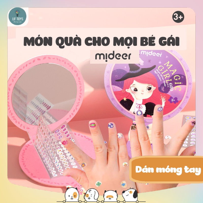 Dán móng tay cho bé gái 3,4,5,6,7 tuổi chính hãng MIDEER, Bộ dán móng tay họa tiết dễ thương