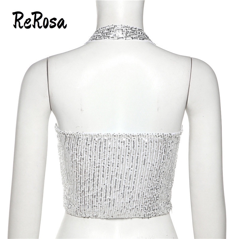 Rerosa Áo Hai Dây Đính Kim Sa Lấp Lánh Thời Trang Quyến Rũ Cho Nữ