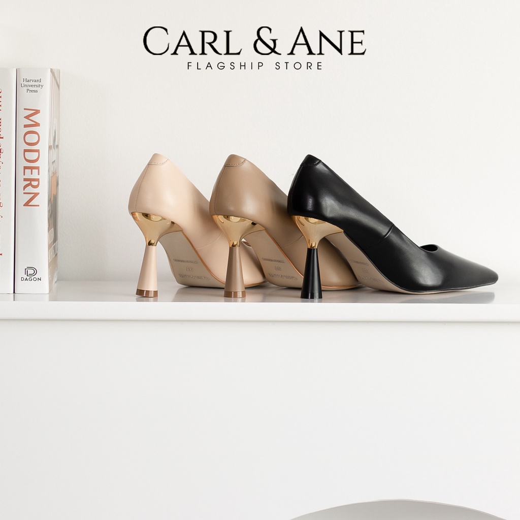 Carl & Ane - Giày cao gót nhọn thời trang công sở gót mạ vàng thanh lịch màu đen - CP016