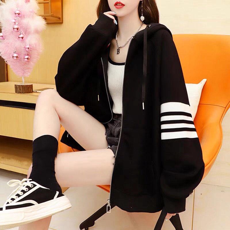 Áo khoác hoodie cardigan có khóa phối viền tay 3 màu, Áo nỉ Thu Đông hot trend mới nhất 2022 siêu hấp dẫn HKN03