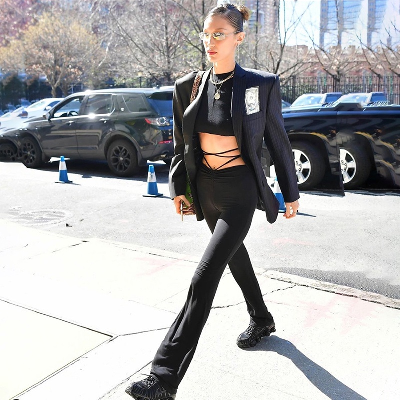 Quần Dài Mỏng Phối Dây Chéo Kiểu Retro Đường Phố Cá Tính Cho Nữ