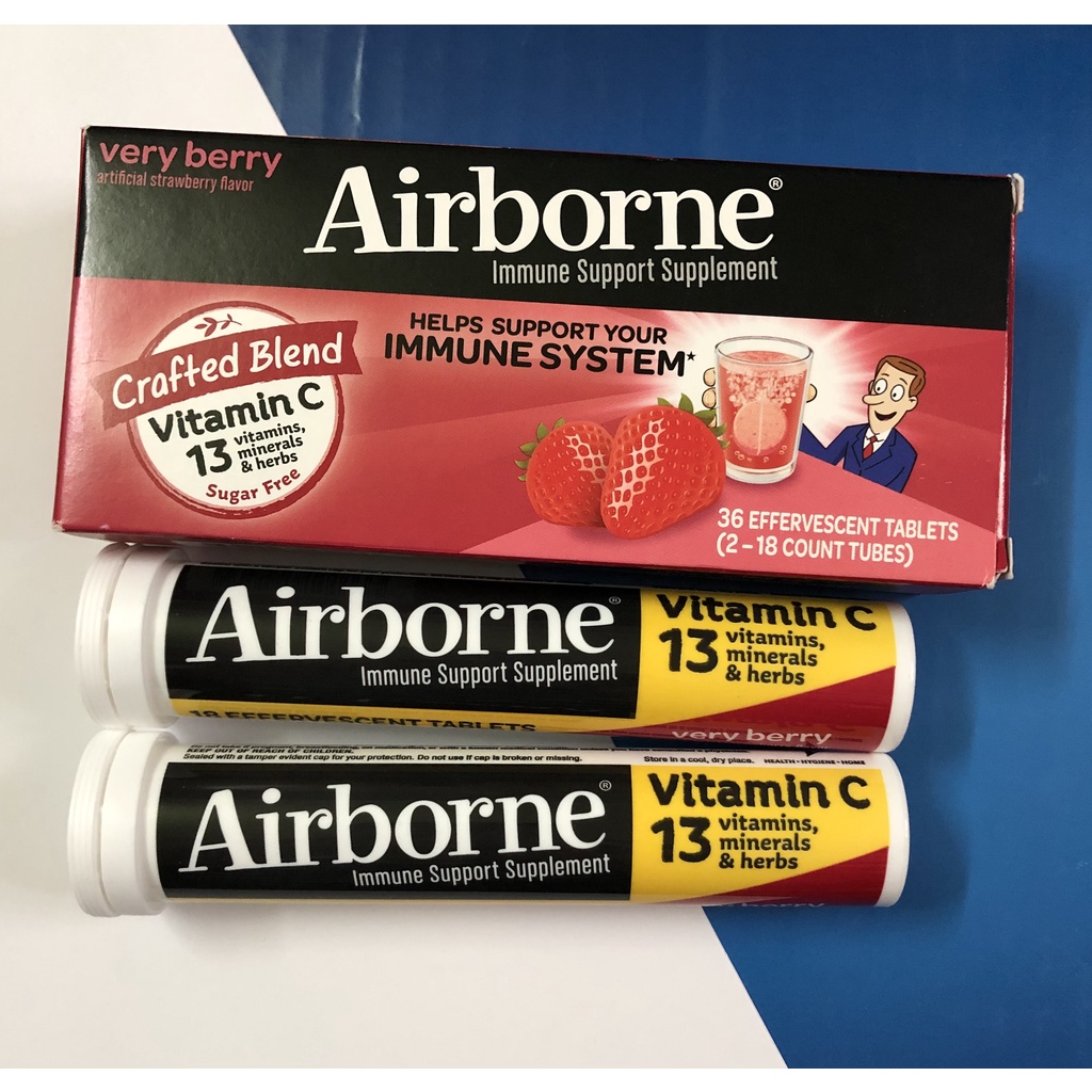 Viên sủi C Airborne Origial Immune Support Vitamin C 1000mg - Mỹ