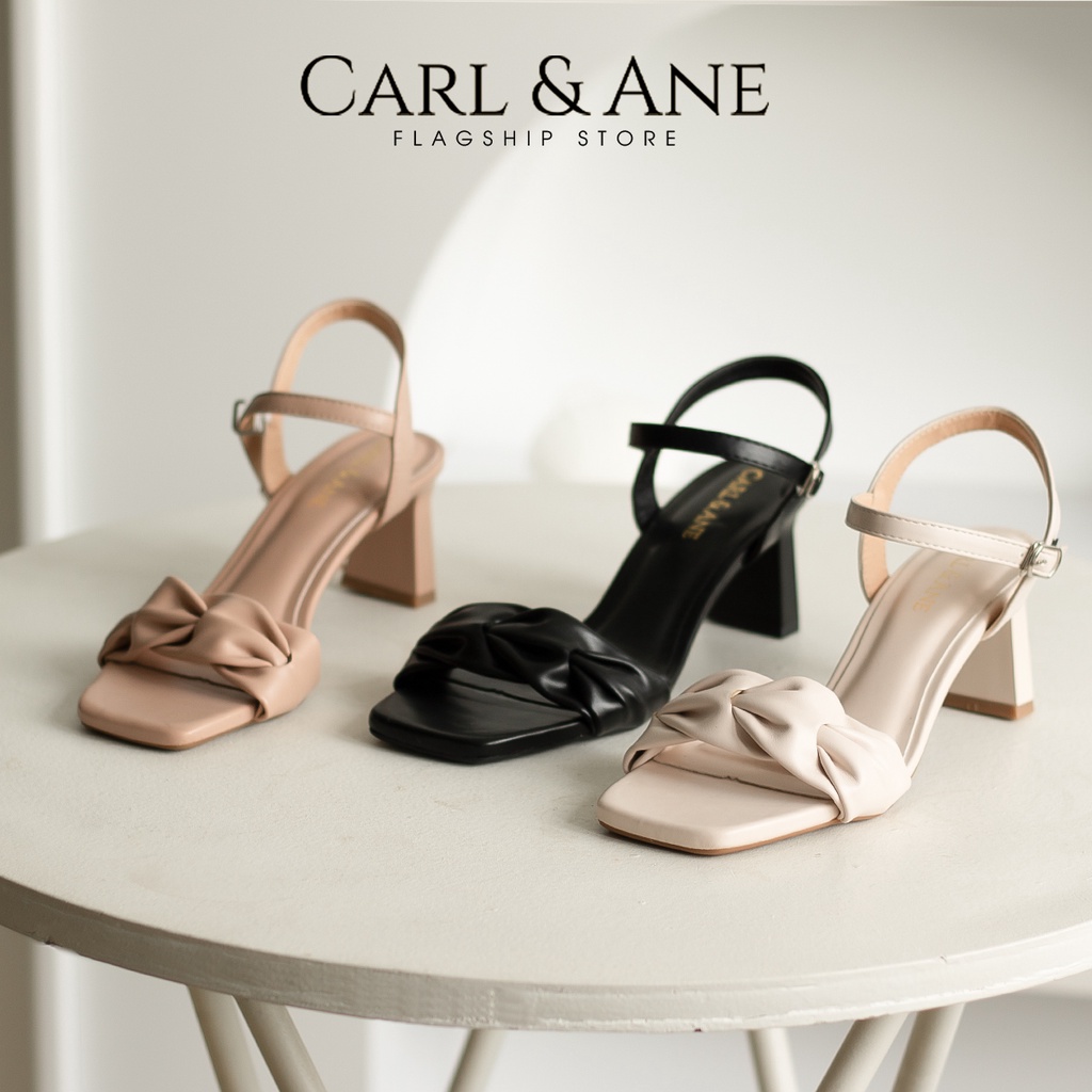 Carl & Ane - Giày cao gót nữ hỡ mũi quai nơ phối dây cao 6cm màu hồng - CS018