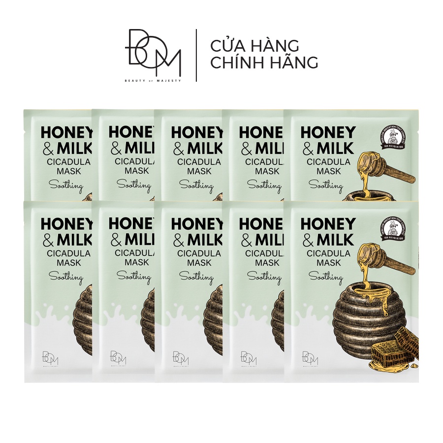 Combo 10 miếng mặt nạ BOM Honey & Milk Soothing Cicadula Mask Mặt Nạ Làm Dịu và Dưỡng Da Mềm Mại 25g