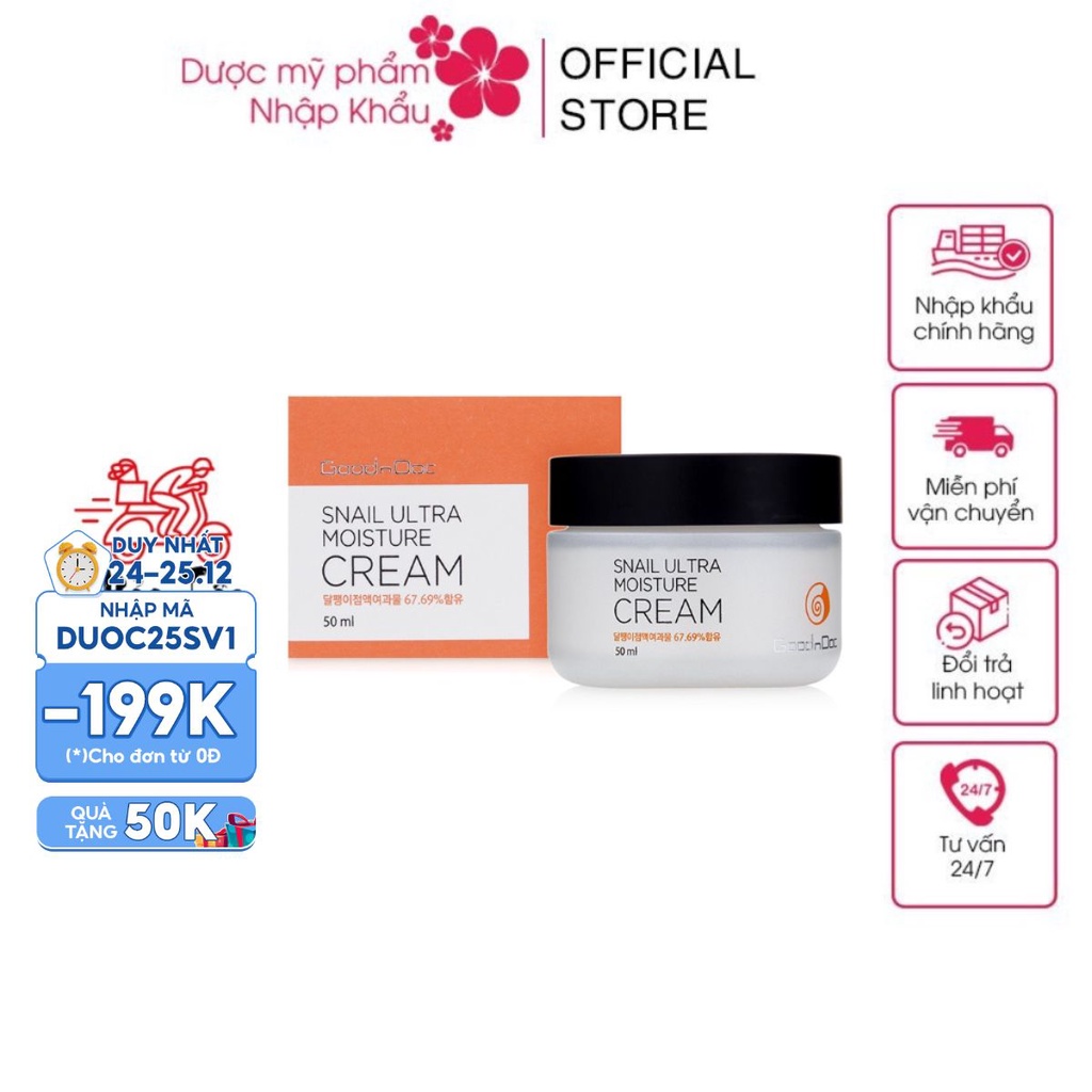 Kem Ốc Sên GoodnDoc Snail Ultra Moisture Cream Dưỡng Da Chống Lão Hóa Cấp Ẩm Chống Nhăn Trẻ Hóa Da