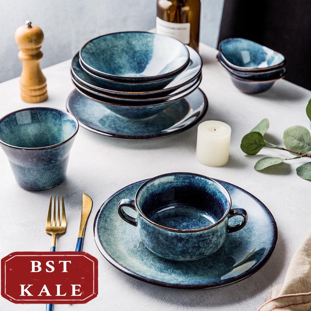 Bát đĩa sứ cao cấp KALE màu xanh đậm hỏa biến hãng IJARL