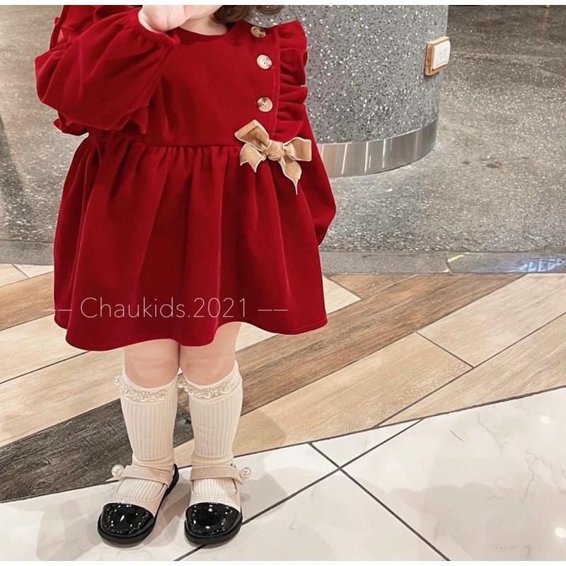 VÁY NHUNG ĐỎ 3 CÚC CHO BÉ