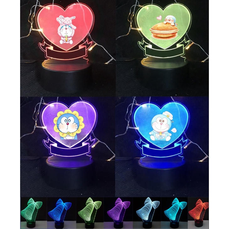 Đèn Led 3D 7 màu doremon DL7M20 Đèn Ngủ mica hoạt hình cute dễ thương dùng usb và pin