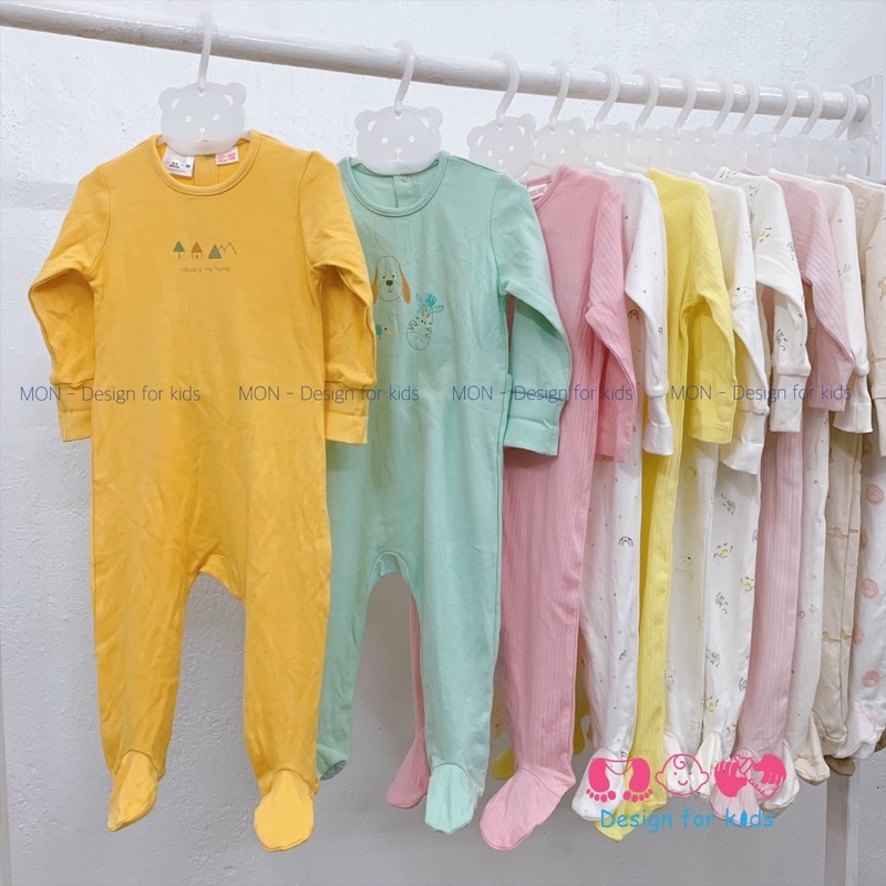 (Link 2) (0-24m) Sleepsuit mỏng xuất dư ZA.RA Baby vải mềm mát ORGANIC COTTON bộ body dài tay liền tất cho bé (chọn mẫu)