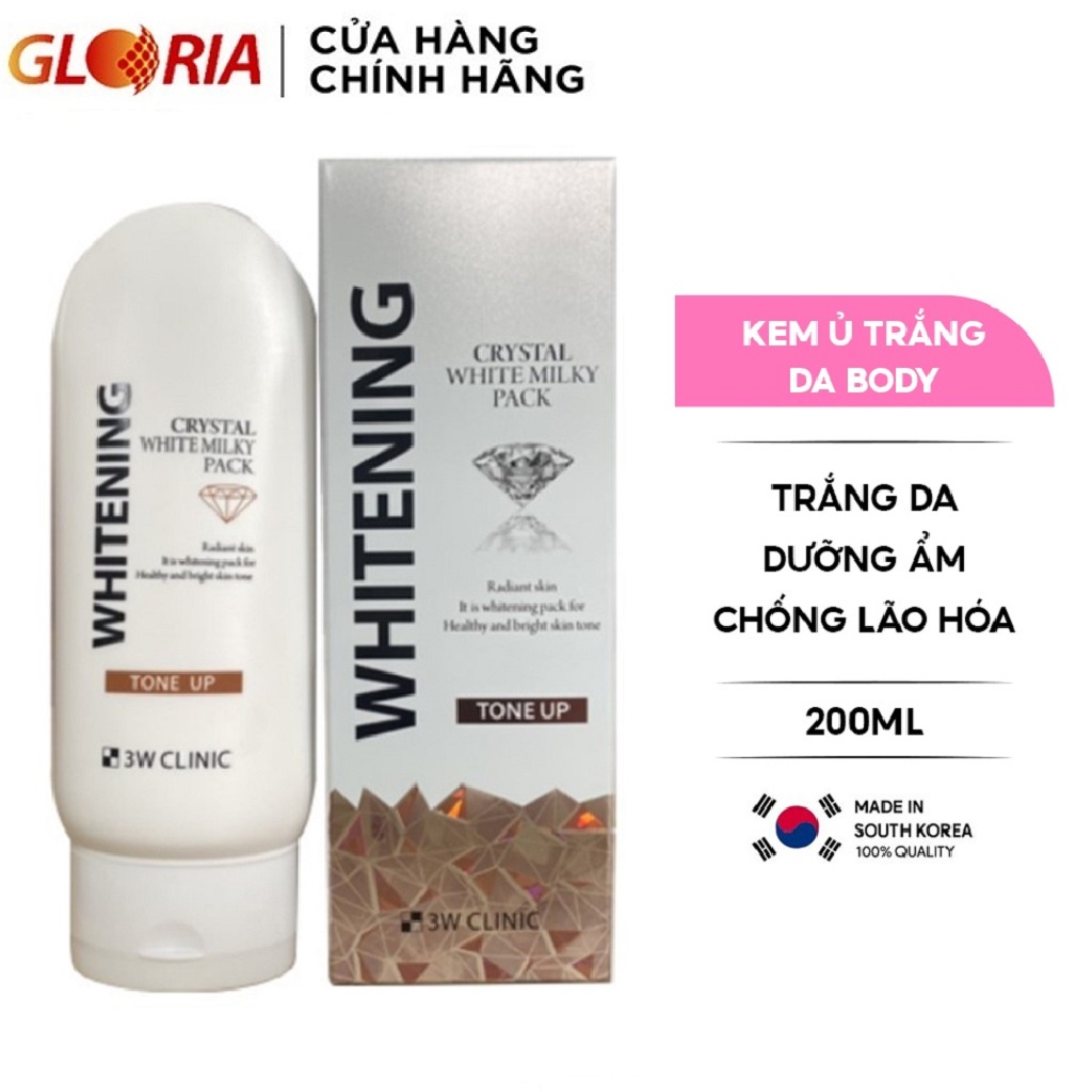 Kem Ủ Trắng Body Nâng Tone 3W Clinic Hàn Quốc Crystal White Milky Body Lotion giúp trắng da và dưỡng ẩm 200ml