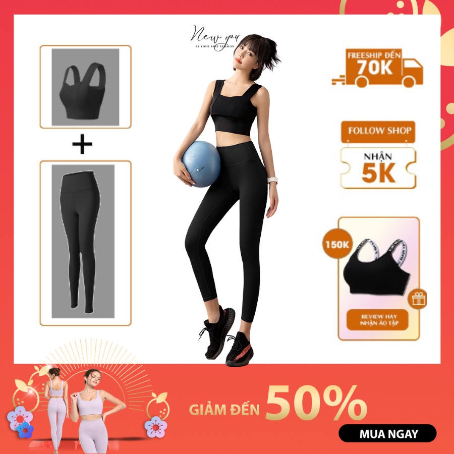 Bộ Quần Áo Tập Thể Thao Gym Yoga Aerobic Xe Đạp Nữ NEWYOU - Vải Thun 3D Thấm Hút Mồ Hôi-SET3
