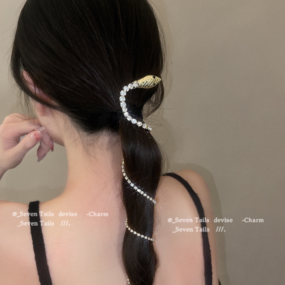 Kẹp Tóc Dây Xích Dài Bằng Kim Loại Hình Rắn Lấp Lánh Thời Trang Cho Nữ
