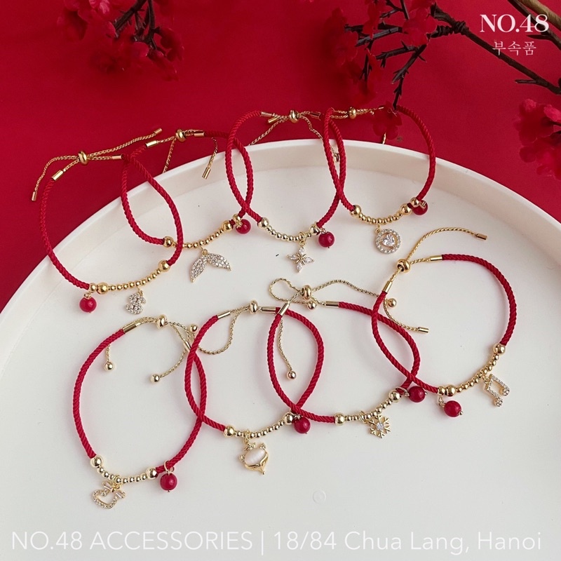 Vòng tay chỉ đỏ charm mạ vàng 18K lắc tay chỉ đỏ may mắn tài lộc