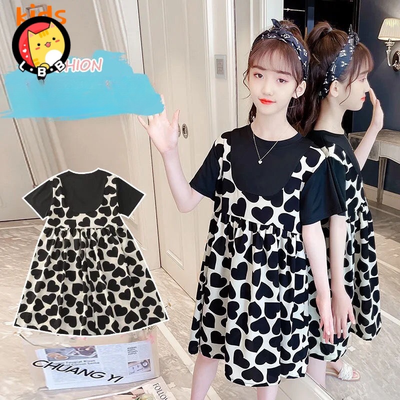 Đầm Giả Hai Mảnh Ghép Hình Trái Tim Thời Trang Mùa Hè Phong Cách Mới Cho Bé Gái 3-5 - 8-10 - 12-13 Tuổi