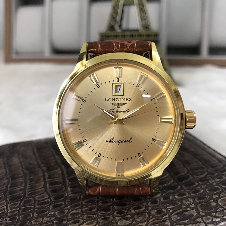 Đồng hồ Nam Longgines, đồng  hồ LG005 Dây da cao cấp, kim chôi Mặt Sapphire chống xước, chống nước thẻ bảo hành 12 tháng