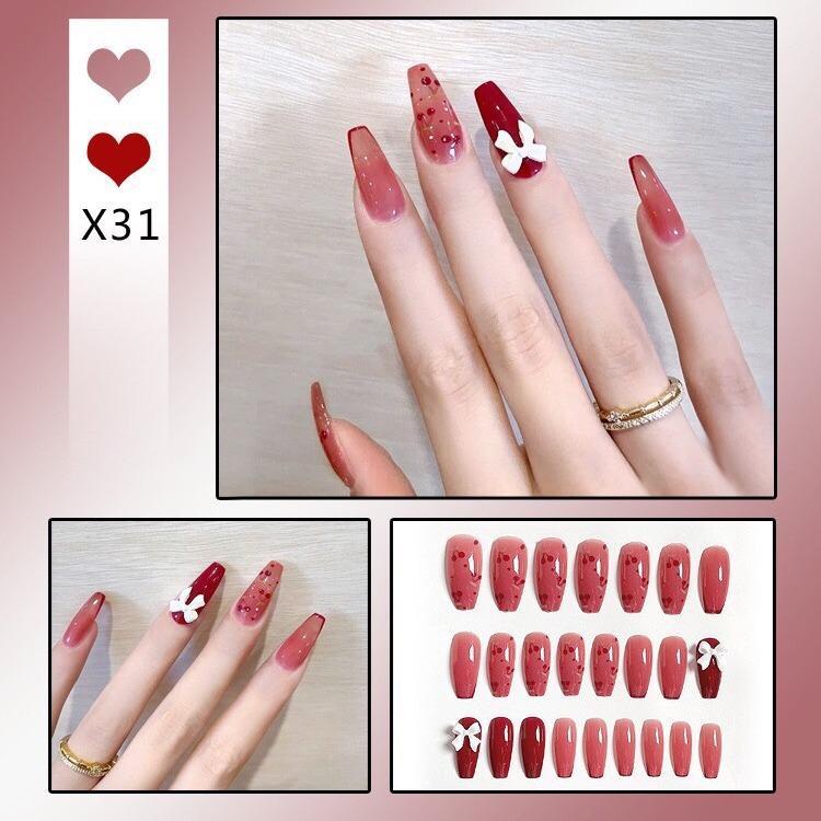 Bộ 24 móng nails giả họa tiết xinh xắn kèm phụ kiện