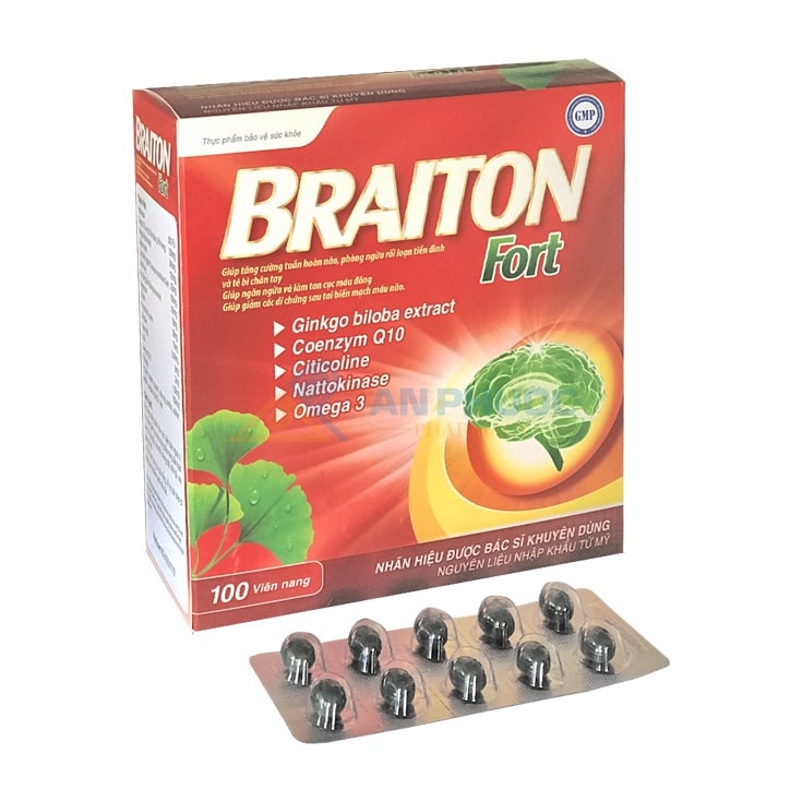 Braiton Fort- 100 viên- cải thiện mất ngủ, đau nửa đầu. điều trị tai biến mạch máu não. đột quỵ.