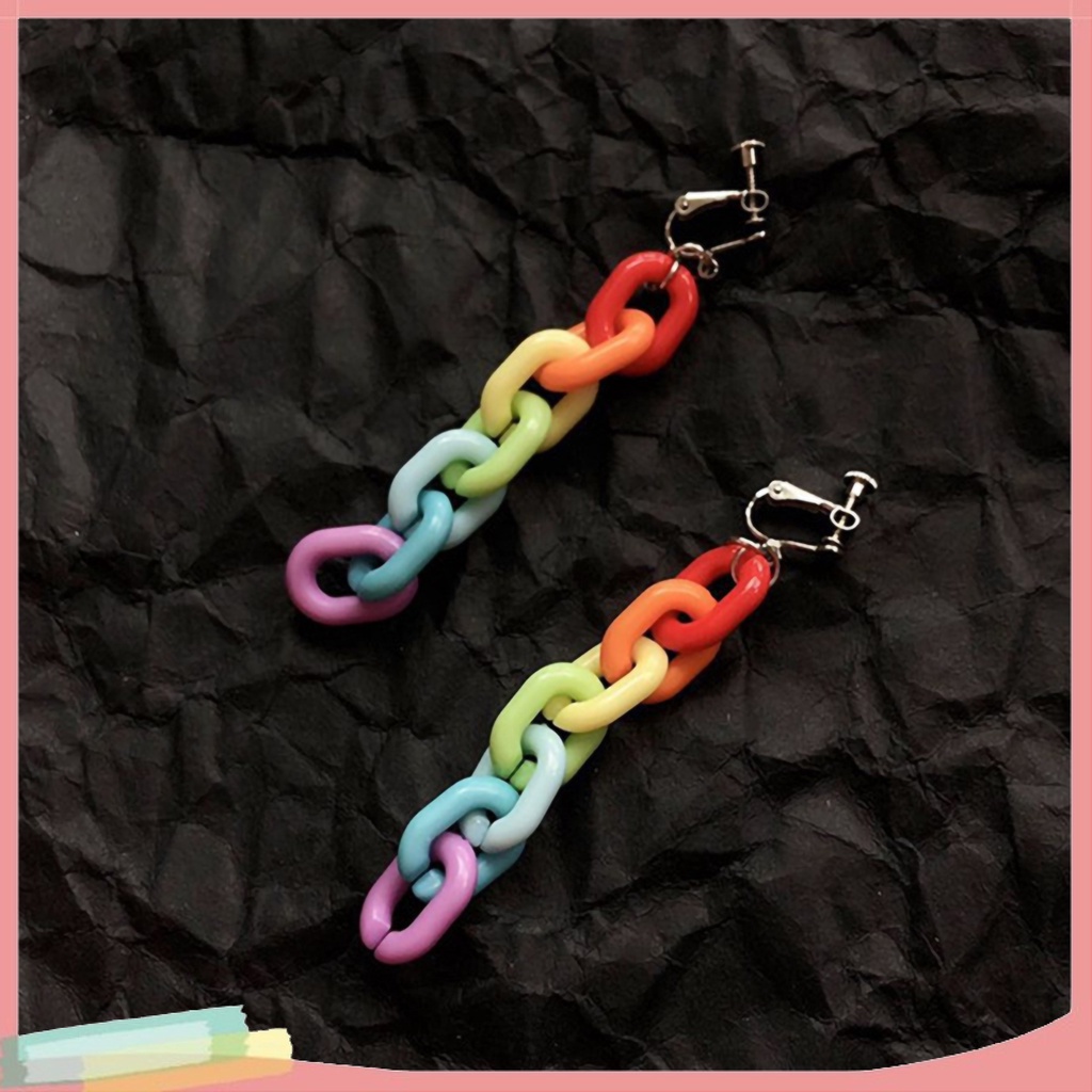 Đôi Khuyên Tai Dài Phối Dây Xích Màu Cầu Vồng Thời Trang Cho Nữ