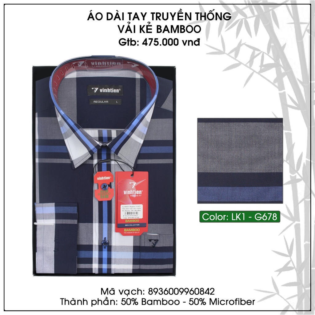 Áo Sơ Mi Dài Tay Sọc Caro Bamboo Vĩnh Tiến Regular Vạt Ngang 475 - Mẫu tự chọn 2