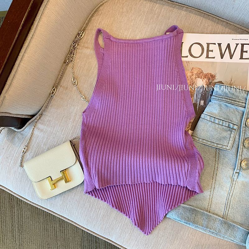 Bán Chạy!Áo Hai Dây Dệt Kim Cao Cấp Màu Tím Thời Trang Mùa Hè Mới 2022 Cho Nữ