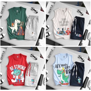 Bộ sát nách bé trai, quần áo trẻ em cotton ba lỗ
