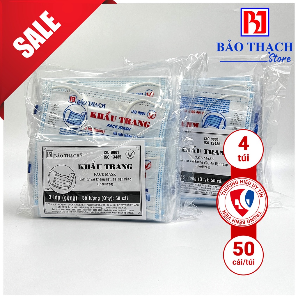 Combo 4 túi khẩu trang Bảo Thạch 3 lớp xanh
