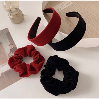 Băng đô ,buộc tóc scrunchies nhung đỏ đen