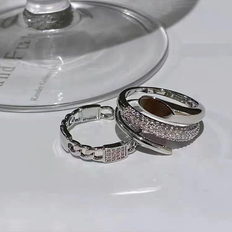 Nhẫn Dây Xích Hở Đính Đá Zircon Có Thể Điều Chỉnh Không Dễ Phai Màu Trang Sức Cao Cấp Làm Quà Tặng