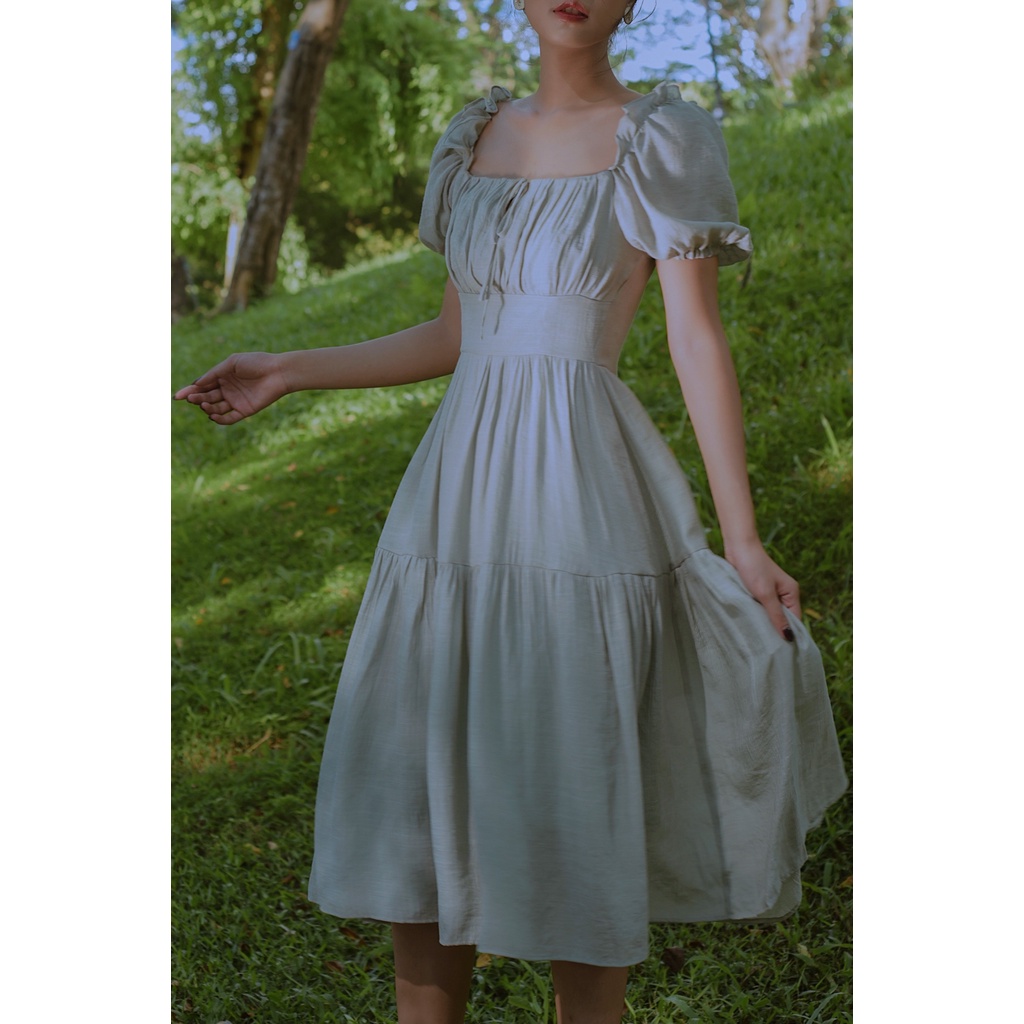 Váy Leena Dress Trễ Vai Nàng Thơ Xanh mint_mainichi, form Xoè